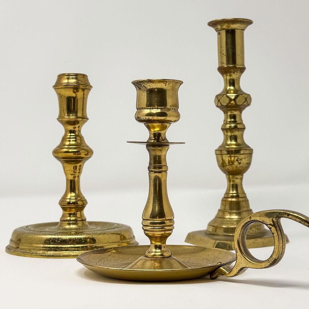 Lot 3 Vintage Brass Candlesticks Mixed Styles Taper Candle Holders Decor